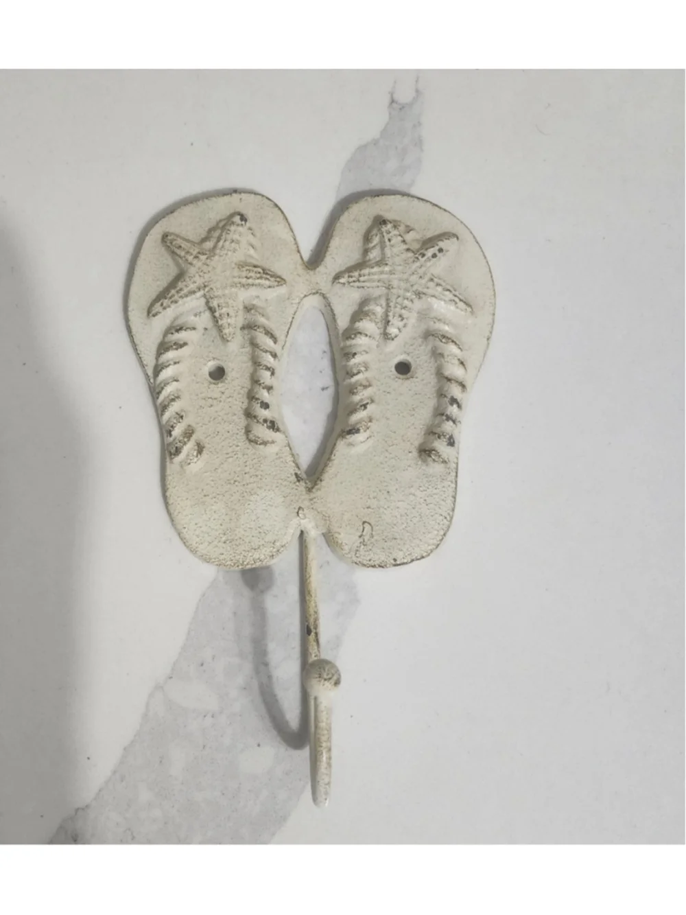 Cast Iron Flip Flop Wall Hook White Distressed Starfish Beach Decor
